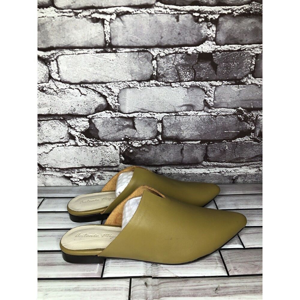 Antonio Miguel Mango Green Leather Center Cut Mules Flats Women Sz 5M US/35EU - Picture 3 of 16